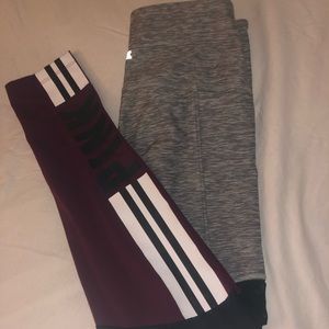 Pink high waisted leggings-Burgundy/Grey/Black
